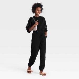 NWT Women's Long Sleeve Round Neck Eyelet Top - A New Day